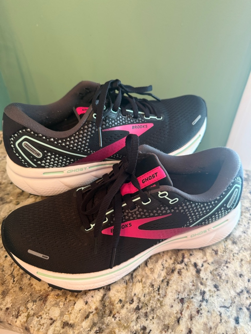 Brooks Ghost Black Running Shoes with Pink and Mint Accents